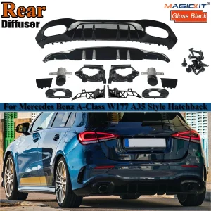 Labbro diffusore posteriore per Mercedes Benz W177 A35 AMG Line Style 2018+ Paraurti posteriore Spoiler Splitter con punte per tubi di scarico A200 A180