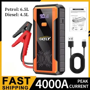 GKFLY 4000A Avviatore di emergenza per auto Accumulatori e caricabatterie di riserva portatile 2000A Batteria per auto Booster 12V Dispositivo di avviamento ausiliario per benzina diesel