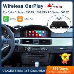 Road Top Wireless CarPlay Android Auto per BMW serie 3 E90 E91 E92 E93 e 5 serie E60 E61 2008-2013 con funzione Mirror Link