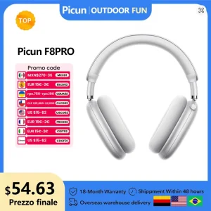 Picun F8 Pro ANC Cuffie wireless Audio spaziale 3D Monitoraggio della testa -52dB ANC HIFI Auricolare Bluetooth ENC HD Mic APP a bassa latenza