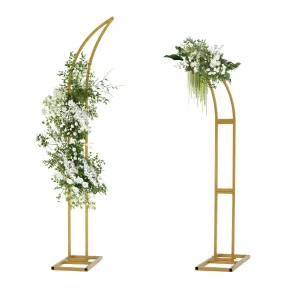 Set di 2 supporti curvi per arco nuziale in metallo dorato di grandi dimensioni per cerimonie e feste, supporto per arco per palloncini per feste di compleanno per bambini