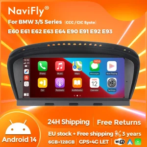 Lettore di navigazione CarPlay Autoradio per BMW Serie 3/5 E60 E61 E62 E63 E64 E90 E91 E92 E93 E94 Android 14 Auto Car Multimedia