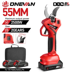 ONEVAN 55mm Brushless Elettrico Potatura Cesoie Cordless 2 Marce Forbici Albero da Frutto Bonsai Taglierina da Giardino Per 21V 18V Batteria
