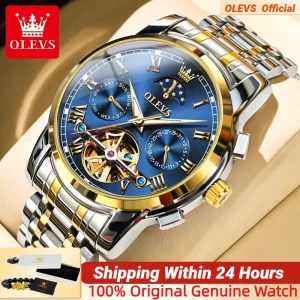 OLEVS Men Watch orologio meccanico automatico Stianless Top Brand Dress Luxury moon Gifts orologio da polso regali per uomo