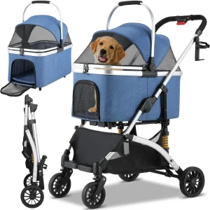 Passeggino per animali domestici 4in1 Trasportino da viaggio staccabile per animali domestici e seggiolino per auto, passeggino da viaggio a 4 ruote con telaio in alluminio per cani e gatti