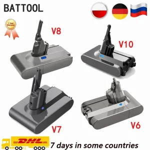 Batteria Li-lon Battool 21,6 V 6000 mAh per Dyson V6 V7 V8 V10 FLUFFY V7 Animal Pro 225403 229687   Batteria a pagamento per aspirapolvere