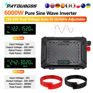 DATOUBOSS 6000W inverter a doppia tensione 12V24V a 220V-240V onda sinusoidale pura 50 60HZ inverter per auto regolabile per camper campeggio casa