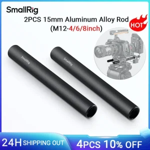 SmallRig Lega di Alluminio 15mm Asta Binario per Fotocamera Asta 10/15/20cm 4/6/8 Pollici 2 Pezzi Set per Fotocamera DSLR con Filettatura Femmina M12 1049