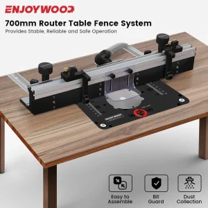 ENJOYWOOD Recinzione da tavolo per router per la lavorazione del legno da 700 mm Recinzione con profilo in lega di alluminio con staffe scorrevoli con binario a T da 300 mm Protezione per punte