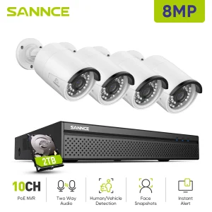 SANNCE 4K 8MP Ultra HD POE Sistema di videosorveglianza 8CH H.265 + NVR con telecamere di sicurezza da 8MP Kit CCTV Voce bidirezionale