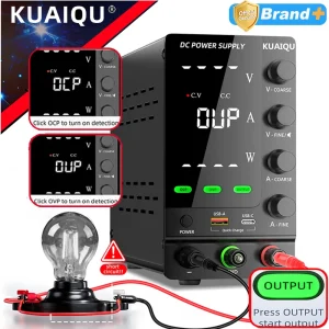 Alimentatore DC Variabile Regolabile KUAIQU 30V 10A, Alimentatore da Banco con Funzione OCP OVP Opzionale, 32V 6A, 60V 120V 3A