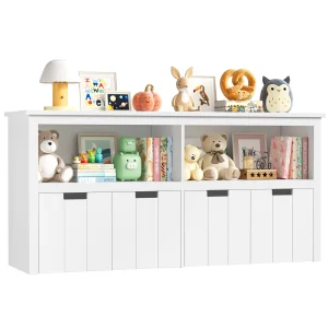 Getone Unità portaoggetti per giocattoli Armadietto per bambini con 4 boxe su rotoli Mobili per cameretta per bambini Armadietto portaoggetti per giocattoli 120x33x61,5 cm Bianco