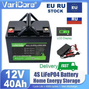 Batteria VariCore 12v/12.8V 40AH LiFePO4 con batterie al litio ferro fosfato BMS 4000 cicli inverter caricatore solare 14.6v 10A