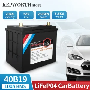 Batteria di Avviamento per Auto al Litio Lifepo4 40B19L/R 12V 25Ah 500CCA con BMS Intelligente Integrato da 100A per Auto, SUV, Furgoni, Autobus, Camion, Camper